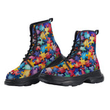 PU Leather Chunky Boots Vibrant Colorful Puzzle