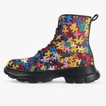 PU Leather Chunky Boots Vibrant Colorful Puzzle