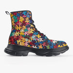 PU Leather Chunky Boots Vibrant Colorful Puzzle