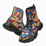 PU Leather Chunky Boots Vibrant Colorful Puzzle