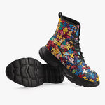 PU Leather Chunky Boots Vibrant Colorful Puzzle