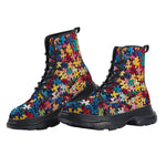 PU Leather Chunky Boots Vibrant Colorful Puzzle