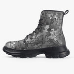 PU Leather Chunky Boots Metallic Puzzle Pattern