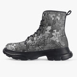 PU Leather Chunky Boots Metallic Puzzle Pattern