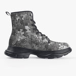 PU Leather Chunky Boots Metallic Puzzle Pattern