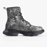 PU Leather Chunky Boots Metallic Puzzle Pattern