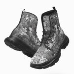 PU Leather Chunky Boots Metallic Puzzle Pattern