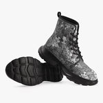 PU Leather Chunky Boots Metallic Puzzle Pattern