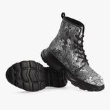 PU Leather Chunky Boots Metallic Puzzle Pattern