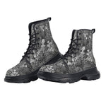 PU Leather Chunky Boots Metallic Puzzle Pattern