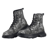 PU Leather Chunky Boots Metallic Puzzle Pattern