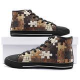 High-Top Canvas Shoes Wooden Puzzle Print