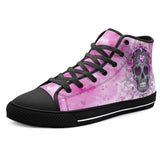 High-Top Canvas Shoes Pink and Silver Skull with Roses