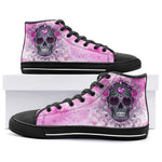 High-Top Canvas Shoes Pink and Silver Skull with Roses