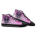 High-Top Canvas Shoes Pink and Silver Skull with Roses