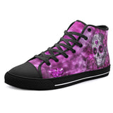 High-Top Canvas Shoes Skull with Pink Swirls Hearts Roses
