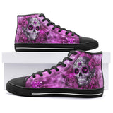 High-Top Canvas Shoes Skull with Pink Swirls Hearts Roses