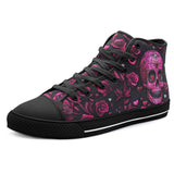 High-Top Canvas Shoes Pink Skull Roses and Hearts