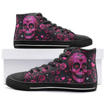 High-Top Canvas Shoes Pink Skull Roses and Hearts