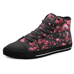 High-Top Canvas Shoes Pink Skull Roses Hearts