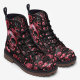 Leather Boots Pink Skull Roses Hearts
