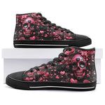 High-Top Canvas Shoes Pink Skull Roses Hearts