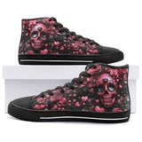High-Top Canvas Shoes Pink Skull Roses Hearts