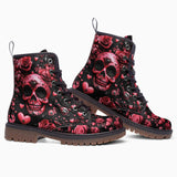 Leather Boots Pink Skull Roses Hearts