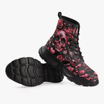 PU Leather Chunky Boots Pink Skull Roses Hearts
