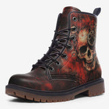 Leather Boots Industrial Horror Skull with Gears