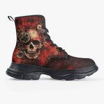 PU Leather Chunky Boots Industrial Horror Skull with Gears
