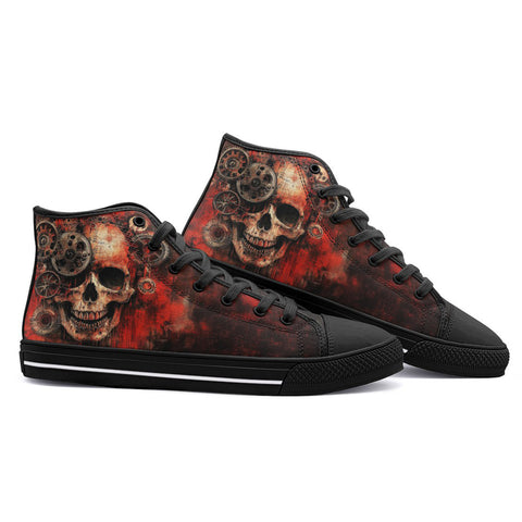 High-Top Canvas Shoes Industrial Horror Skull with Gears