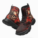 PU Leather Chunky Boots Industrial Horror Skull with Gears