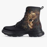 PU Leather Chunky Boots Skull with Gears and Cogs
