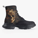 PU Leather Chunky Boots Skull with Gears and Cogs