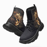 PU Leather Chunky Boots Skull with Gears and Cogs