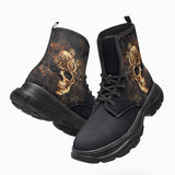 PU Leather Chunky Boots Skull with Gears and Cogs