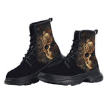 PU Leather Chunky Boots Skull with Gears and Cogs