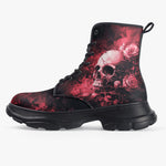 PU Leather Chunky Boots Dark Fantasy Art of Skull and Roses