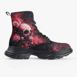 PU Leather Chunky Boots Dark Fantasy Art of Skull and Roses