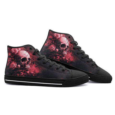 High-Top Canvas Shoes Dark Fantasy Art of Skull and Roses