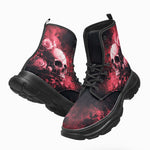 PU Leather Chunky Boots Dark Fantasy Art of Skull and Roses