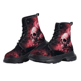 PU Leather Chunky Boots Dark Fantasy Art of Skull and Roses