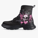 PU Leather Chunky Boots Skull with Crown Wings Hearts Art