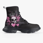 PU Leather Chunky Boots Skull with Crown Wings Hearts Art