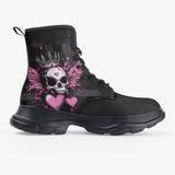 PU Leather Chunky Boots Skull with Crown Wings Hearts Art