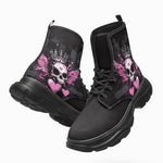 PU Leather Chunky Boots Skull with Crown Wings Hearts Art
