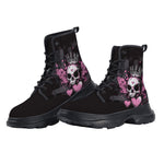 PU Leather Chunky Boots Skull with Crown Wings Hearts Art