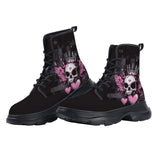 PU Leather Chunky Boots Skull with Crown Wings Hearts Art