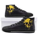 High-Top Canvas Shoes Yellow Skull Dripping Paint